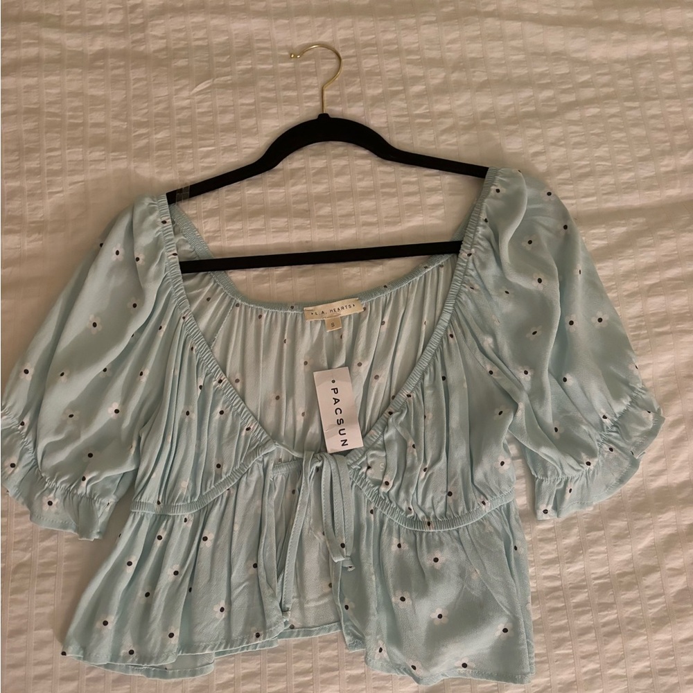 La Hearts Light Blue Floral Blouse